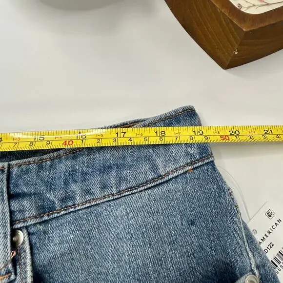 Good American Bombshell Rhinestone Fringe Cutoff Jean Shorts Blue Women 16 NWT - Picture 10 of 12